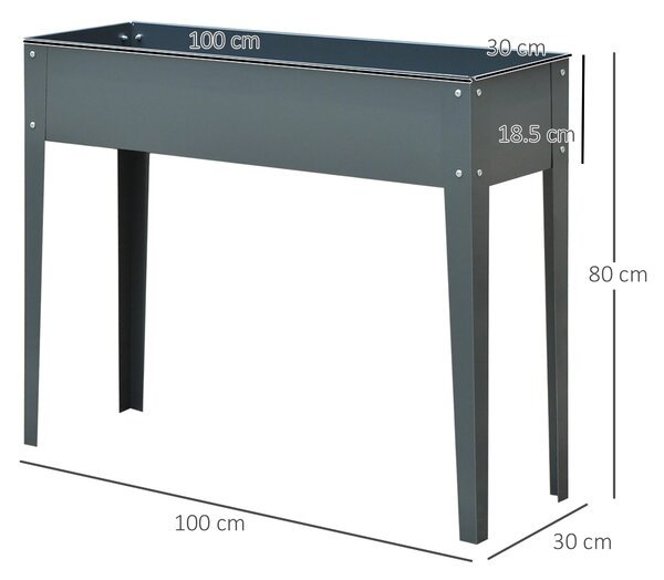 Outsunny Vyvýšený Záhon, Záhon na Byliny, Růstová Krabice s 3 Odtokovými Otvory, Květinová Krabice s Nohami, Kov, 100 x 30 x 80 cm | Aosom