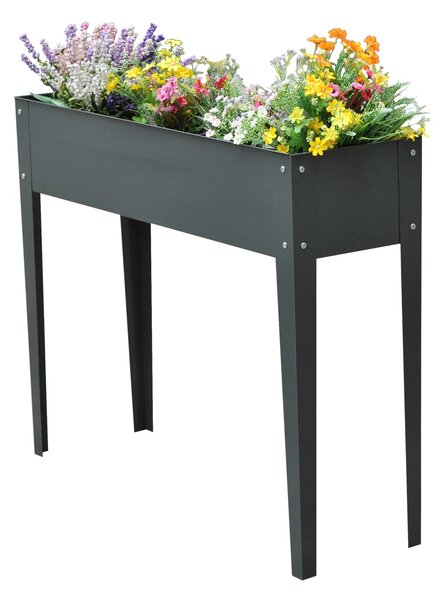 Outsunny Vyvýšený Záhon, Záhon na Byliny, Růstová Krabice s 3 Odtokovými Otvory, Květinová Krabice s Nohami, Kov, 100 x 30 x 80 cm | Aosom