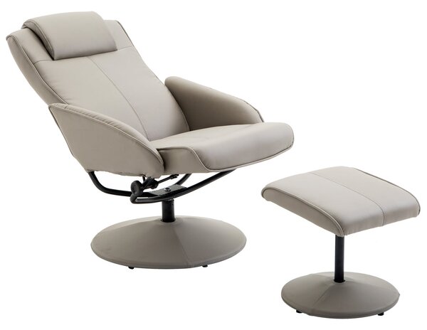HOMCOM Recliner se stolkem na nohy, 360° otočné TV křeslo s funkcí polohování, umělá kůže, čtecí křeslo do obývacího pokoje, ložnice, šedé | Aosom