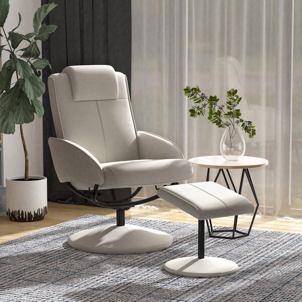 HOMCOM Recliner se stolkem na nohy, 360° otočné TV křeslo s funkcí polohování, umělá kůže, čtecí křeslo do obývacího pokoje, ložnice, šedé | Aosom