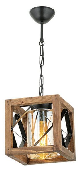 Hnědé závěsné svítidlo s dřevěným stínidlem/s kovovým stínidlem Zikzak Cam – Opviq lights