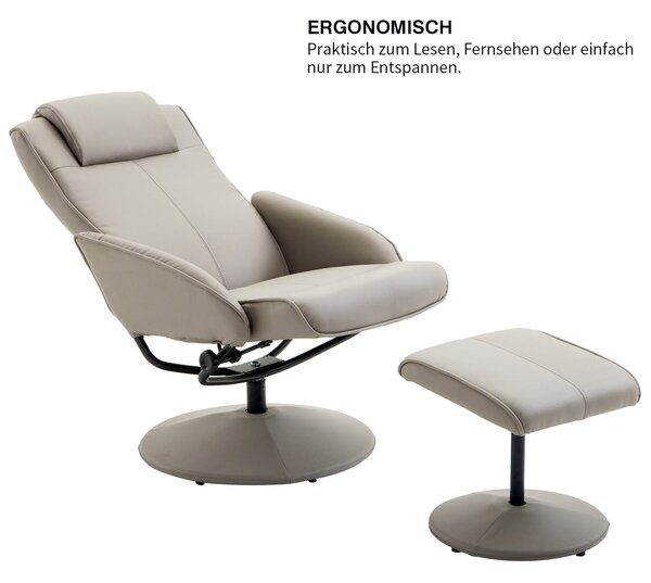 HOMCOM Recliner se stolkem na nohy, 360° otočné TV křeslo s funkcí polohování, umělá kůže, čtecí křeslo do obývacího pokoje, ložnice, šedé | Aosom
