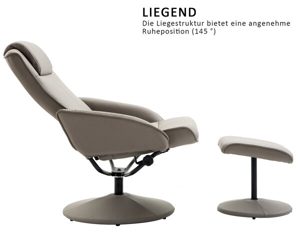 HOMCOM Recliner se stolkem na nohy, 360° otočné TV křeslo s funkcí polohování, umělá kůže, čtecí křeslo do obývacího pokoje, ložnice, šedé | Aosom