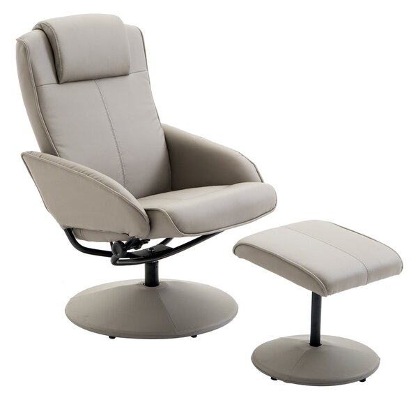HOMCOM Recliner se stolkem na nohy, 360° otočné TV křeslo s funkcí polohování, umělá kůže, čtecí křeslo do obývacího pokoje, ložnice, šedé | Aosom