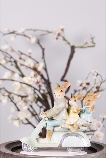 Velikonoční dekorace králičí rodinka na skútru - 17*7*15 cm