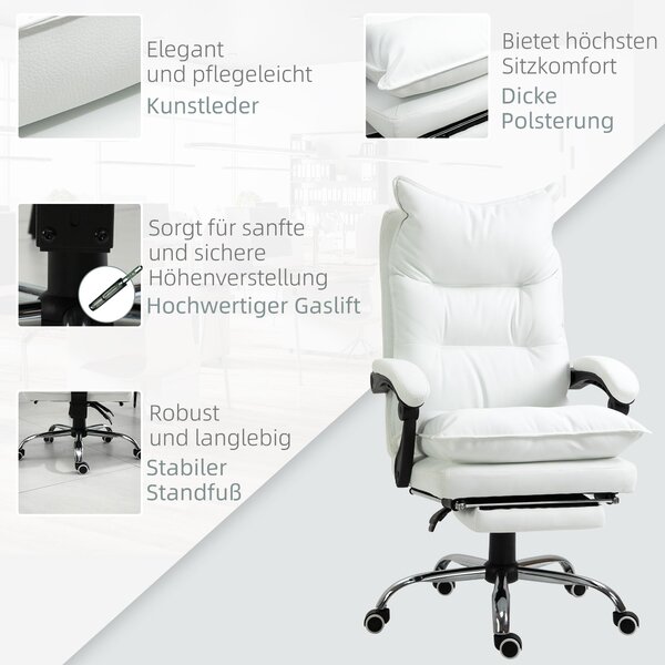 Kancelářská židle Vinsetto s funkcí sklonu, ergonomická pracovní židle, výškově nastavitelná otočná židle s podnožkou, polstrovaná, nosnost až 135 kg