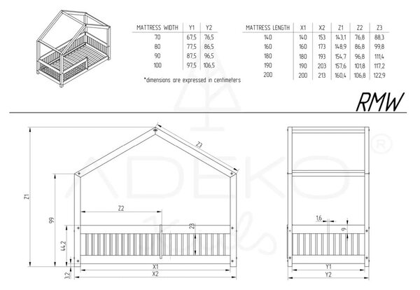 Domečková dětská postel z borovicového dřeva v přírodní barvě 120x200 cm Mila RMW – Adeko