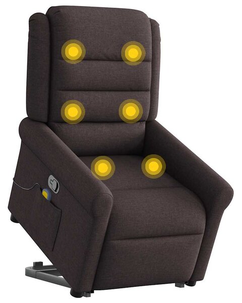 Zvedací masážní polohovací křeslo tmavě hnědé textil 3303329