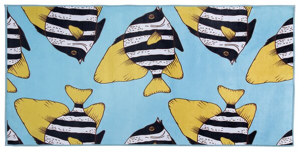 Koberec modrý s barevnými rybami 80 x 150 cm FIZME