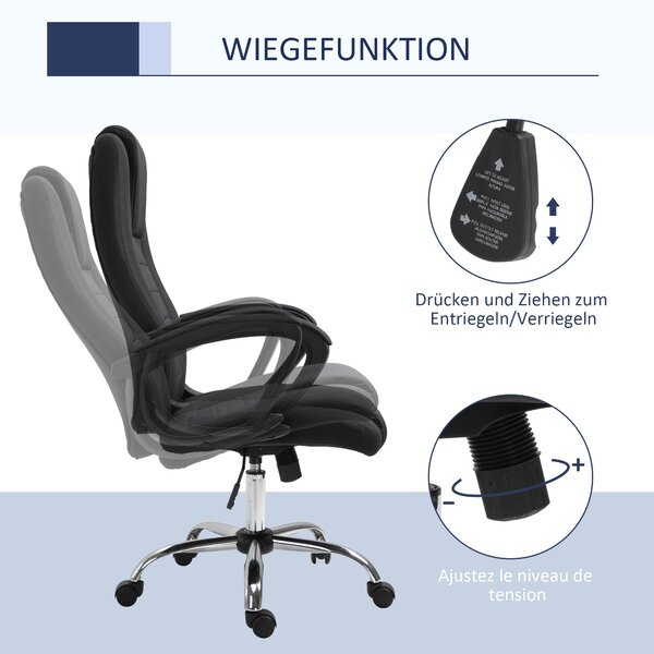 Kancelářská židle Vinsetto s funkcí houpání a opěrkou hlavy, ergonomická pracovní židle, otočná, výškově nastavitelná, černá s texturou lnu 62 x 76 x