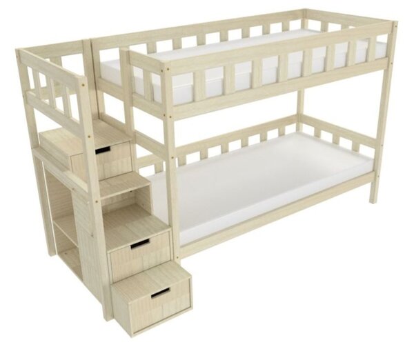 Patrová postel PLOTTY s úložnými schody 90x200 cm - Šalvějová zelená, Zvolte šuplík: Bez šuplíku, Zvolte stranu: Vlevo