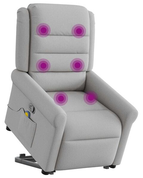 Zvedací masážní polohovací křeslo obláčkově šedé textil 3303333