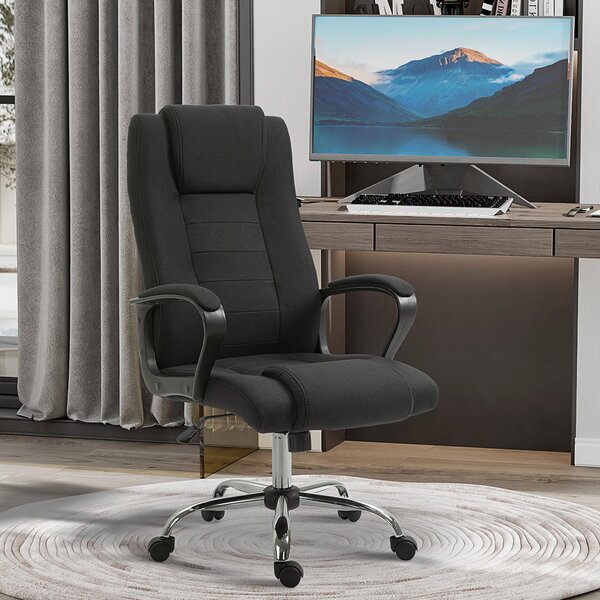 Kancelářská židle Vinsetto s funkcí houpání a opěrkou hlavy, ergonomická pracovní židle, otočná, výškově nastavitelná, černá s texturou lnu 62 x 76 x