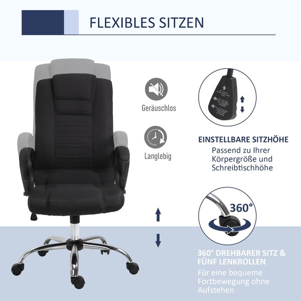 Kancelářská židle Vinsetto s funkcí houpání a opěrkou hlavy, ergonomická pracovní židle, otočná, výškově nastavitelná, černá s texturou lnu 62 x 76 x
