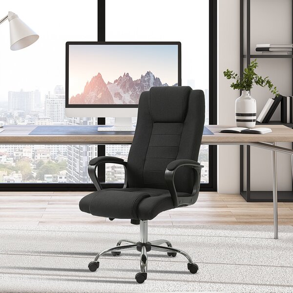 Kancelářská židle Vinsetto s funkcí houpání a opěrkou hlavy, ergonomická pracovní židle, otočná, výškově nastavitelná, černá s texturou lnu 62 x 76 x