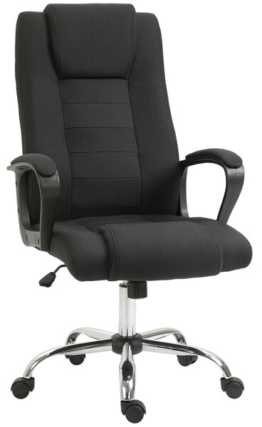 Kancelářská židle Vinsetto s funkcí houpání a opěrkou hlavy, ergonomická pracovní židle, otočná, výškově nastavitelná, černá s texturou lnu 62 x 76 x