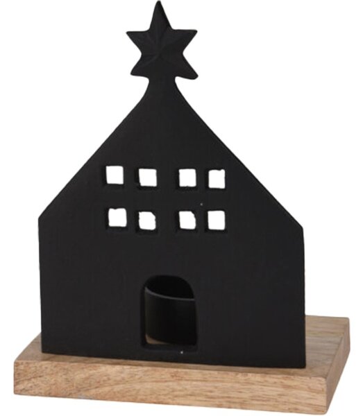 Hliníkový svícen domek na čajovou svíčku 130x80x190mm mix, černá, přírodní