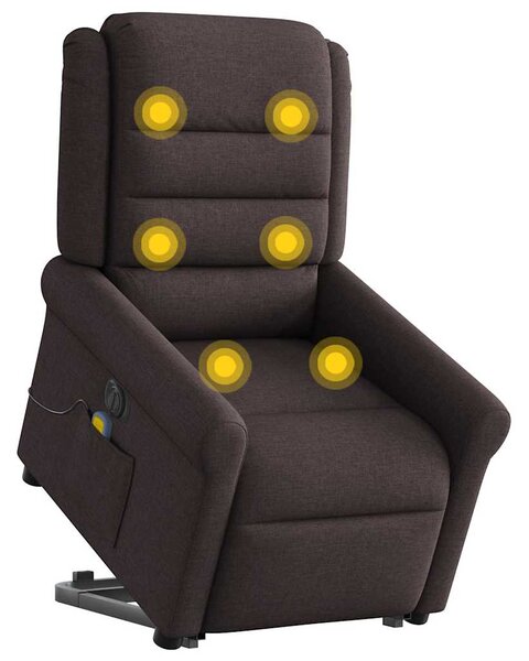 Elektrické zvedací masážní polohovací křeslo tmavě hnědé textil 3303349