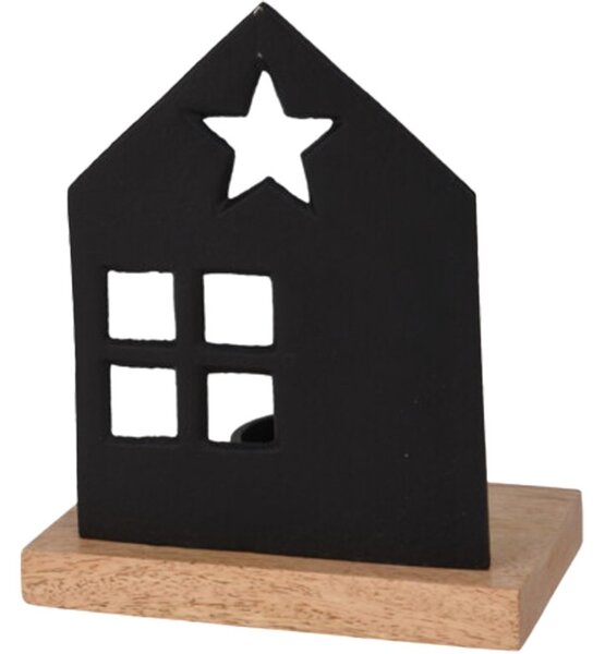 Hliníkový svícen domek na čajovou svíčku 130x80x190mm mix, černá, přírodní