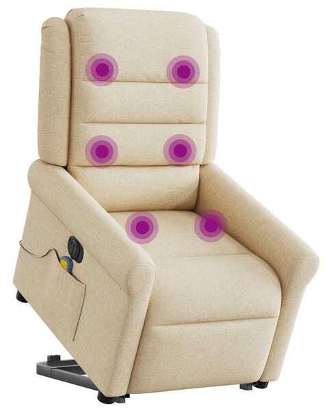 Elektrické zvedací masážní polohovací křeslo krémové textil 3303352