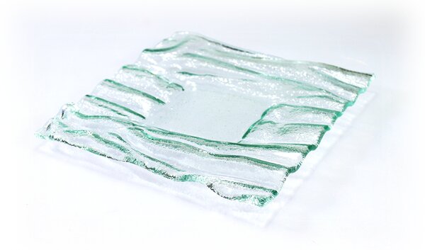 BDK-GLASS Skleněný čirý talíř se zvlněným okrajem - 20x20cm