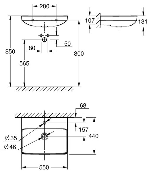 Grohe Euro Ceramic umyvadlo 55x44 cm obdélníkový klasický bílá 102433SH00