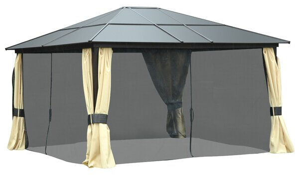 Luxusní venkovní altán Outsunny, hliníkový zahradní stan s poloprůhlednou PC střechou 420 x 360 x 275 cm | Aosom