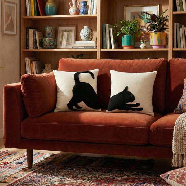 Povlak BLACK CAT - set 2 ks stretching cat smetanovočerná 45 x 45 cm