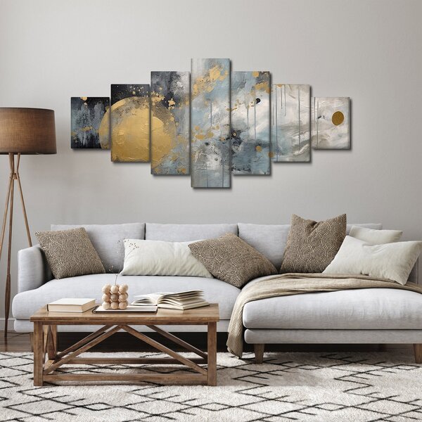 Obraz - Abstrakce se zlatou koulí (210x100 cm)