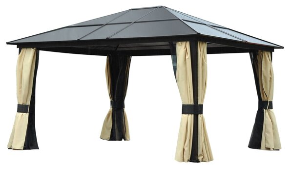 Luxusní venkovní altán Outsunny, hliníkový zahradní stan s poloprůhlednou PC střechou 420 x 360 x 275 cm | Aosom