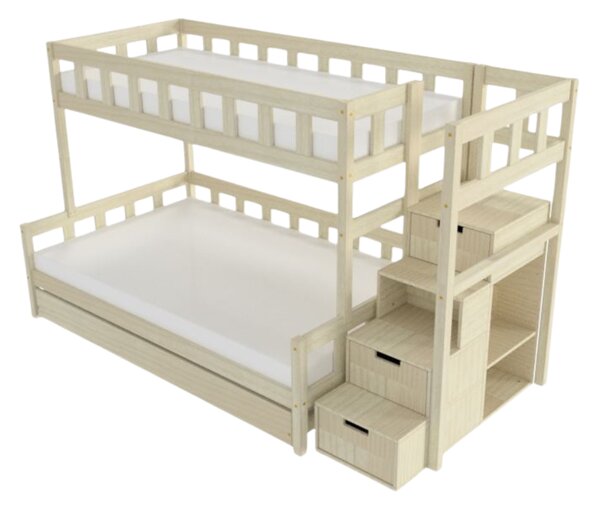 Patrová postel PLOTTY s úložnými schody 90x200, 120x200 cm - Nelakovaná, Zvolte šuplík: Úložný šuplík, Zvolte stranu: Vpravo