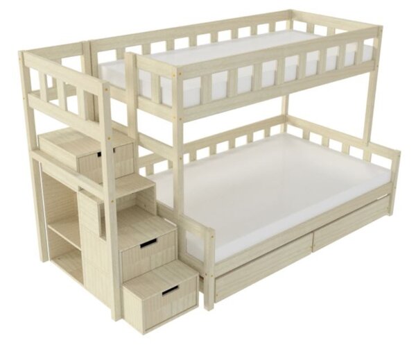 Patrová postel PLOTTY s úložnými schody 90x200, 120x200 cm - Pastelově růžová, Zvolte šuplík: Přistýlka 90x190 cm, Zvolte stranu: Vpravo