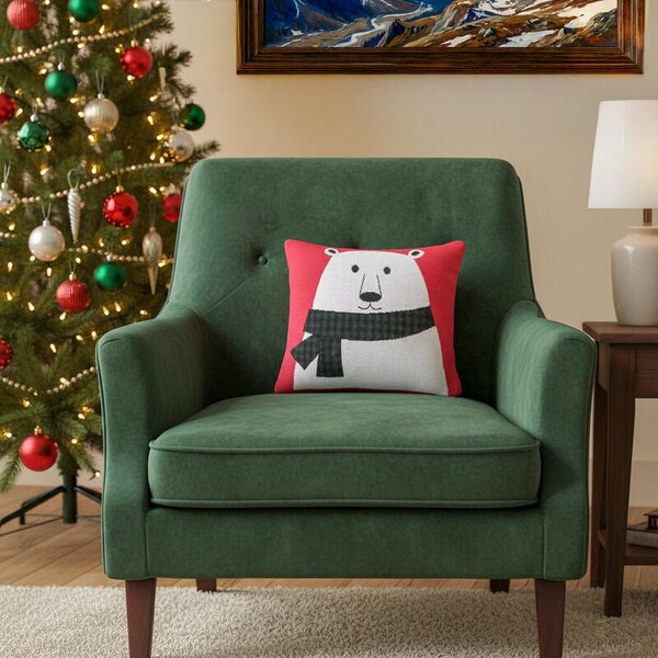 Pletený povlak DESIGN polar bear bíločervená 45 x 45 cm