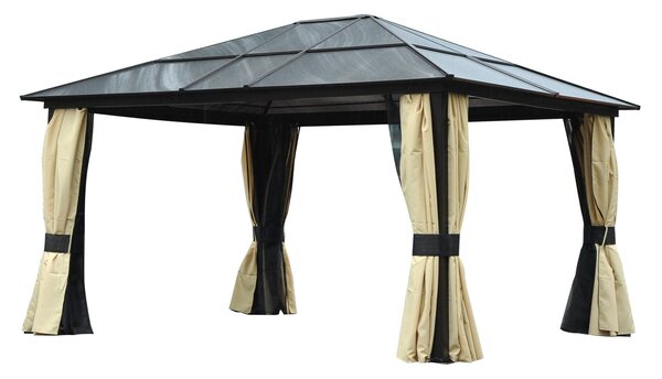 Luxusní venkovní altán Outsunny, hliníkový zahradní stan s poloprůhlednou PC střechou 420 x 360 x 275 cm | Aosom