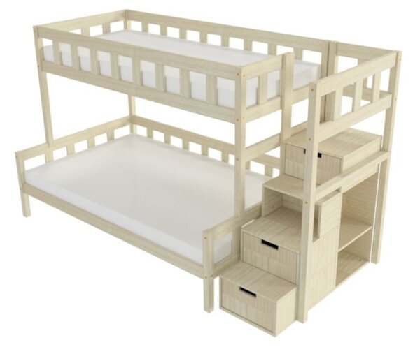 Patrová postel PLOTTY s úložnými schody 90x200, 120x200 cm - Pastelově růžová, Zvolte šuplík: Přistýlka 90x190 cm, Zvolte stranu: Vpravo
