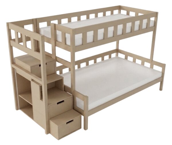 Patrová postel PLOTTY s úložnými schody 90x200, 120x200 cm - Béžová, Zvolte šuplík: Bez šuplíku, Zvolte stranu: Vlevo