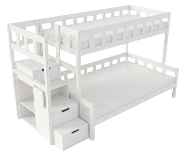 Patrová postel PLOTTY s úložnými schody 90x200, 120x200 cm - Bílá, Zvolte šuplík: Bez šuplíku, Zvolte stranu: Vlevo