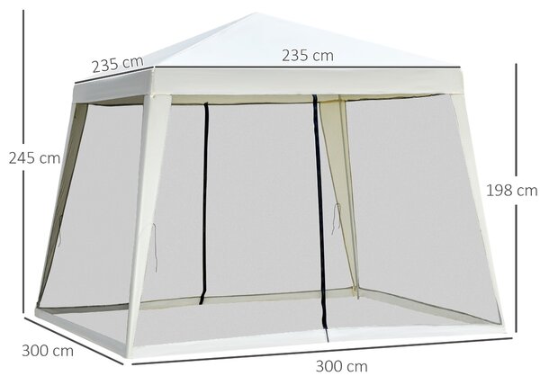 Outsunny Zahradní Pavilon Altán Party Stan Odolný vůči povětrnostním vlivům s Moskytiérou Kov + Polyester Krémově bílý 3 x 3 m | Aosom