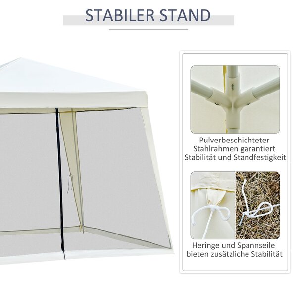 Outsunny Zahradní Pavilon Altán Party Stan Odolný vůči povětrnostním vlivům s Moskytiérou Kov + Polyester Krémově bílý 3 x 3 m | Aosom