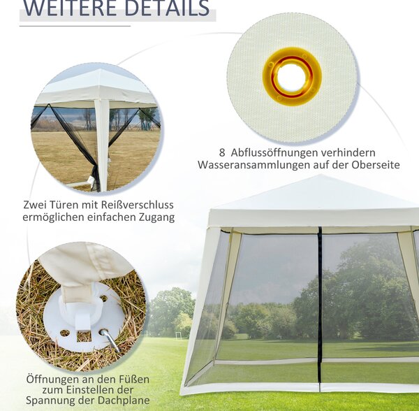 Outsunny Zahradní Pavilon Altán Party Stan Odolný vůči povětrnostním vlivům s Moskytiérou Kov + Polyester Krémově bílý 3 x 3 m | Aosom