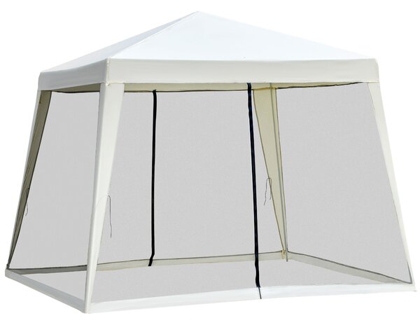 Outsunny Zahradní Pavilon Altán Party Stan Odolný vůči povětrnostním vlivům s Moskytiérou Kov + Polyester Krémově bílý 3 x 3 m | Aosom