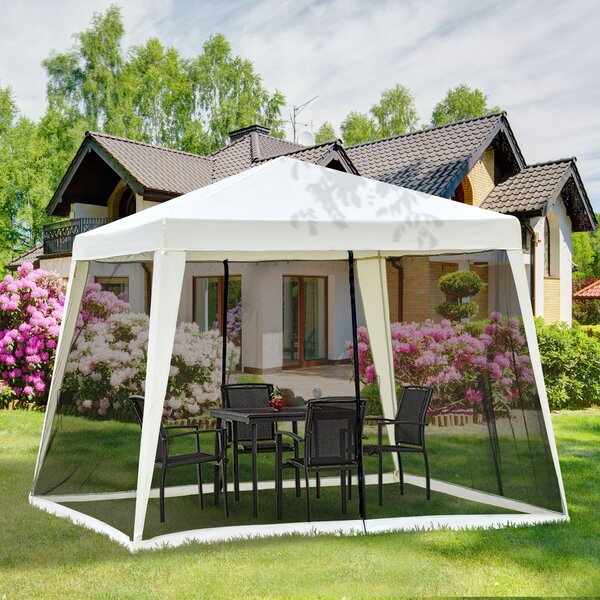 Outsunny Zahradní Pavilon Altán Party Stan Odolný vůči povětrnostním vlivům s Moskytiérou Kov + Polyester Krémově bílý 3 x 3 m | Aosom