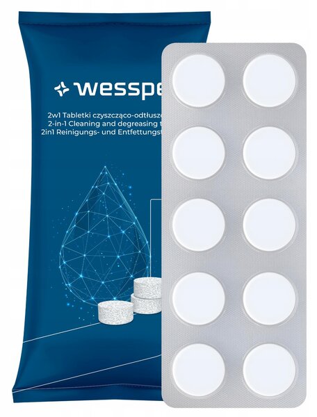 Čisticí a odmašťovací tablety 2v1 pro kávovary Wessper, 10 ks