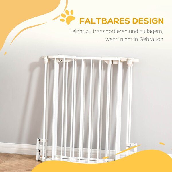 PawHut Dveřní ochranná brána pro psy 3 prvky včetně bezpečnostních dveří, montáž na zeď pro krb a troubu, bílý kov 180 x 3 x 74,5 cm | Aosom