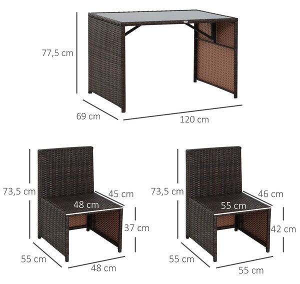 Outsunny 5dílná sada zahradního nábytku z poly ratanové, odolný balkonový nábytek pro 4 osoby s stolem, 4 židlemi a polštáři, lounge set pro balkon a