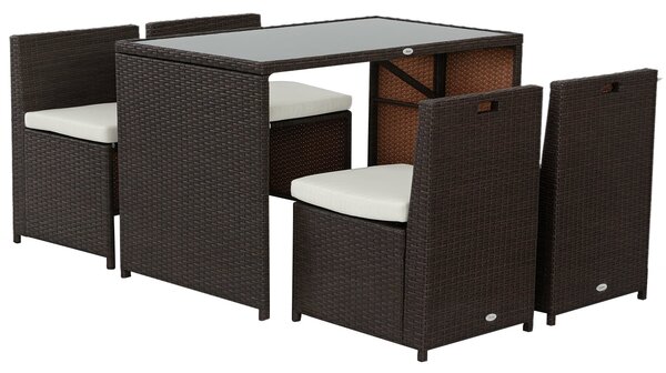 Outsunny 5dílná sada zahradního nábytku z poly ratanové, odolný balkonový nábytek pro 4 osoby s stolem, 4 židlemi a polštáři, lounge set pro balkon a