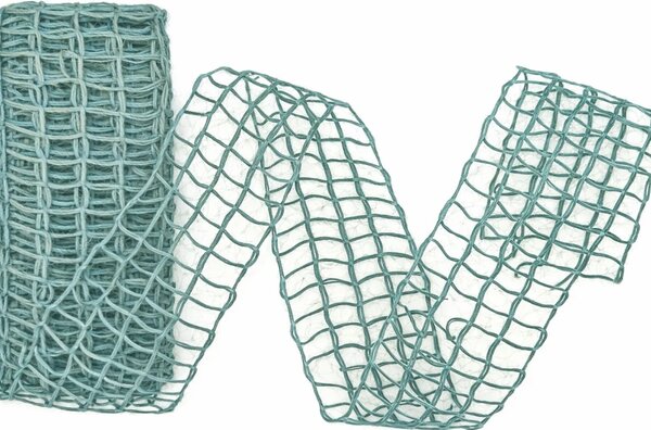 Síťovaná stuha Nature Alma – Turquoise Grey tyrkysová matná 40mm x 2m (14,-Kč/m)