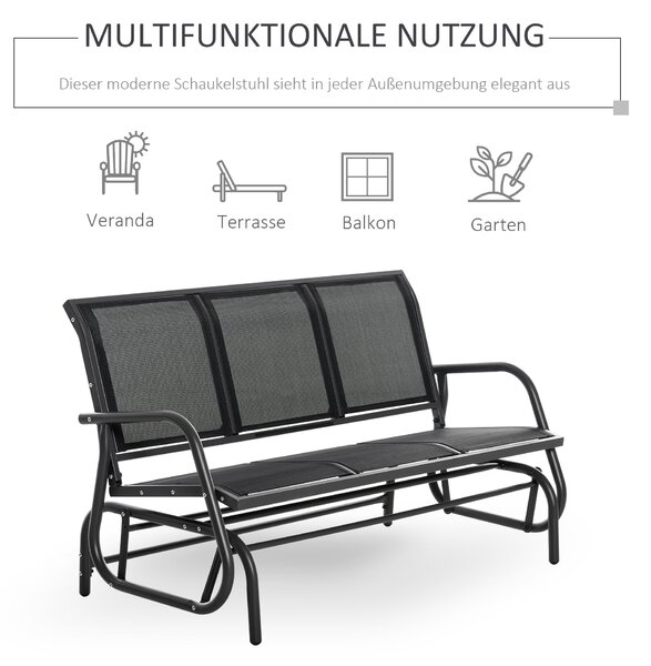 Závěsná lavice Outsunny pro 3 osoby s houpacím mechanismem, kovová zahradní houpačka, nosnost až 300 kg, zahradní nábytek pro zahradu a terasu, rozměr