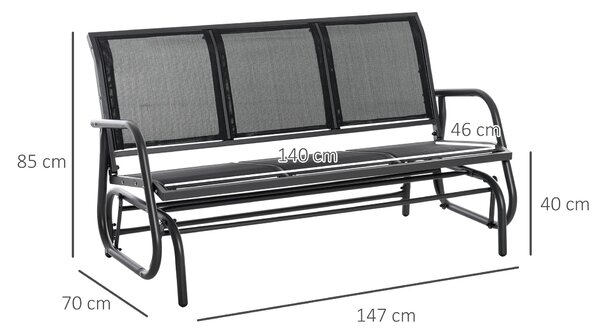Závěsná lavice Outsunny pro 3 osoby s houpacím mechanismem, kovová zahradní houpačka, nosnost až 300 kg, zahradní nábytek pro zahradu a terasu, rozměr