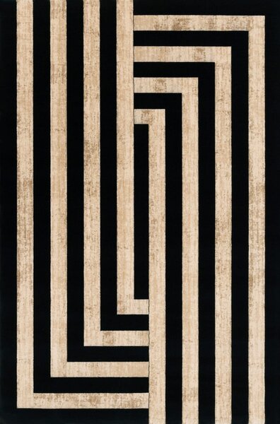Černo-béžový vlněný koberec 133x190 cm Agnus Art Deco II – Agnella